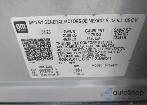 2023 Chevrolet Equinox Awd 2Fl z USA, uszkodzony, nr VIN 3GNAXTEG6PL245624